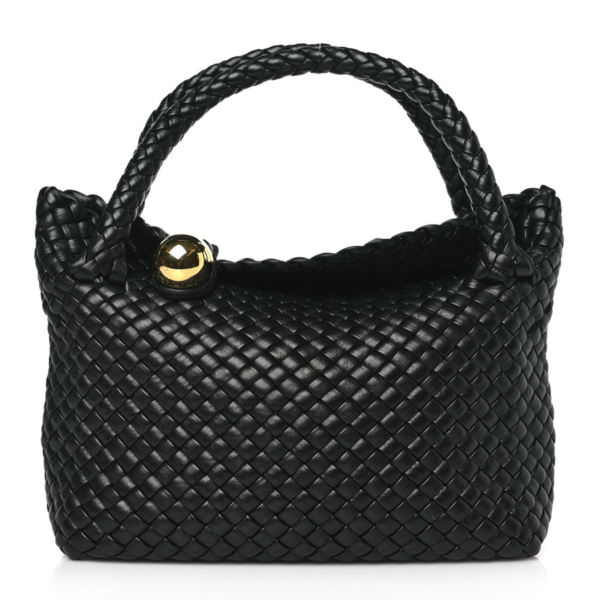 fake designer bags Bottega Veneta Calfskin Intreccio Small Tosca in Black with Gold Hardware front