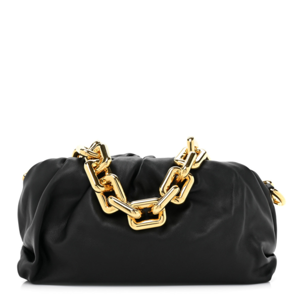 fake designer bags Bottega Veneta Calfskin Small The Pouch Chain in Black with Gold Hardware front