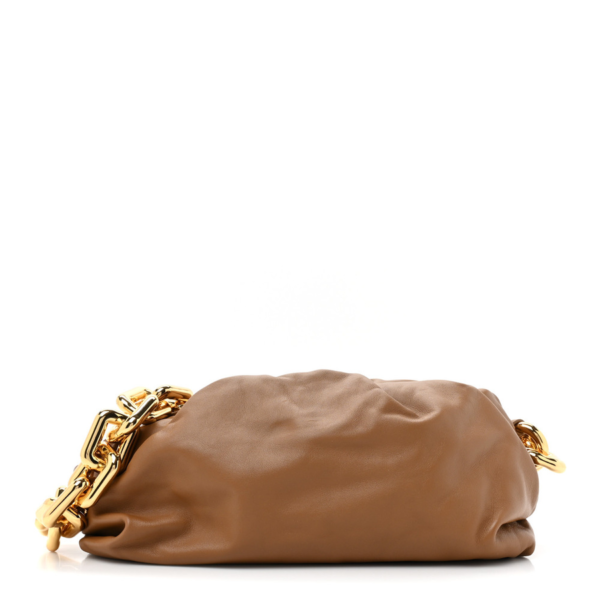 fake designer bags Bottega Veneta Calfskin Small The Pouch Chain in Teak with Gold Hardware front