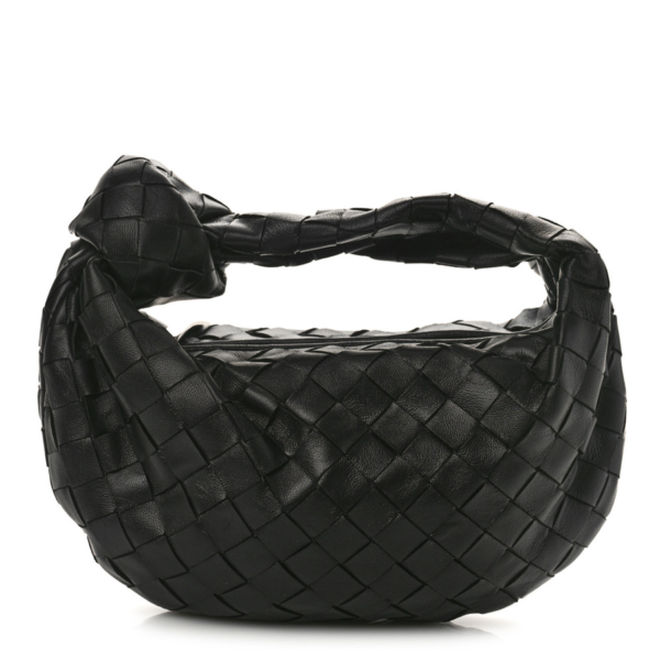 fake designer bags Bottega Veneta Nappa Intrecciato Mini Jodie in Black with Gold Hardware front