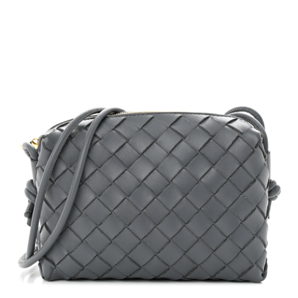 fake designer bags Bottega Veneta Nappa Intrecciato Mini Loop Camera Bag in Thunder with Gold Hardware front