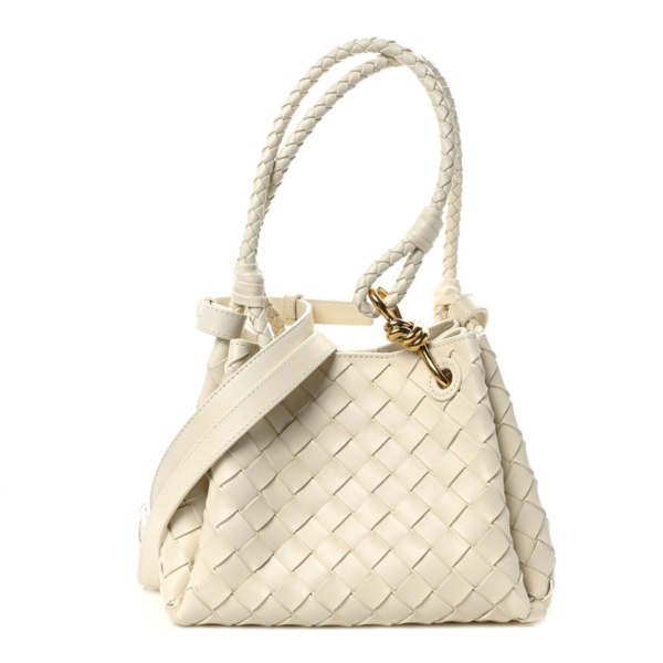 fake designer bags Bottega Veneta Nappa Intrecciato Small Andiamo Parachute Shoulder Bag in Sea Salt front