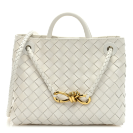 fake designer bags Bottega Veneta Nappa Intrecciato Small Andiamo Shoulder Bag in White front