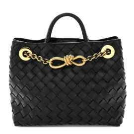 fake designer bags Bottega Veneta Nappa Intrecciato Small Andiamo with Chain Shoulder Bag in Black front