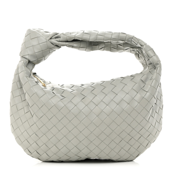 fake designer bags Bottega Veneta Nappa Intrecciato Small Jodie in Agate Grey with Gold Hardware front