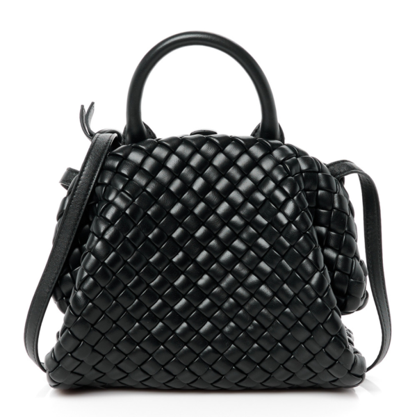 fake designer bags Bottega Veneta Nappa Intrecciato Small Padded The Handle in Black with Gold Hardware front