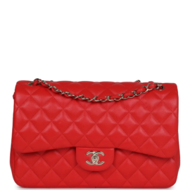 fake designer bags Chanel Jumbo Lambskin Classic Double Flap Bag in Red with Light Gold Hardware front_1