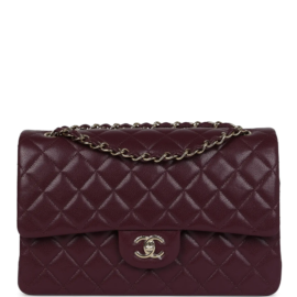 fake designer bags Chanel Jumbo Shiny Caviar Classic Double Flap Bag in Dark Burgundy with Gold Hardware front_1