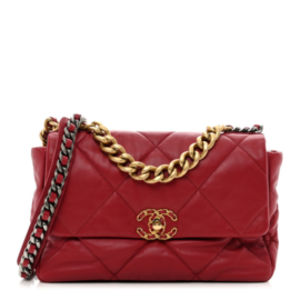 fake designer bags Chanel Large Quilted Goatskin Chanel 19 Flap in Red with Aged Gold and Ruthenium Hardware front_1