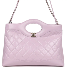 fake designer bags Chanel Large Shiny Lambskin 31 Shopper in Light Purple with Light Gold Hardware front_1