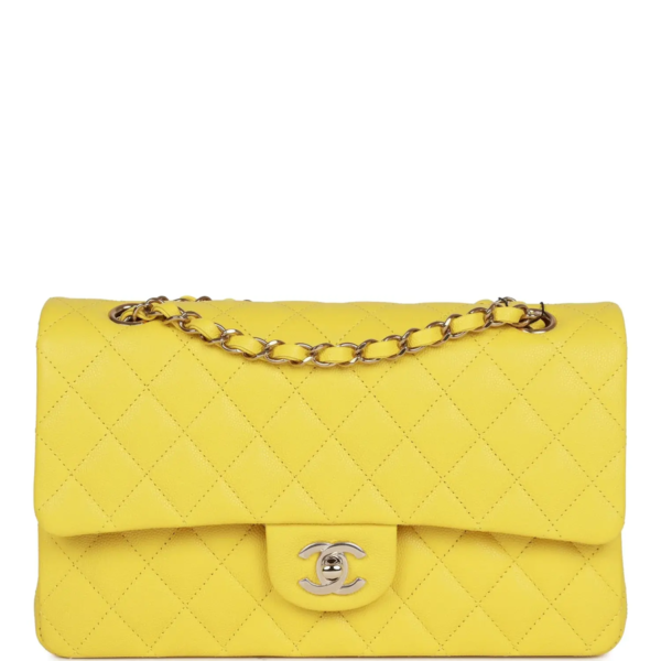 fake designer bags Chanel Medium Caviar Classic Double Flap Bag in Yellow with Light Gold Hardware front_1