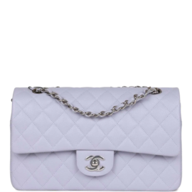 fake designer bags Chanel Medium Caviar Classic Double Flap in Lavender with Silver Hardware front_1