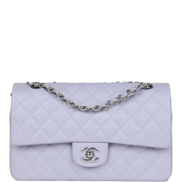 fake designer bags Chanel Medium Caviar Classic Double Flap in Lavender with Silver Hardware front_1