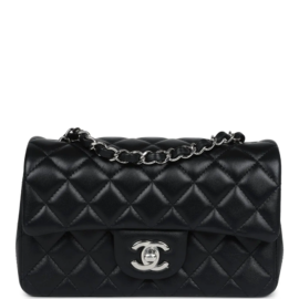 fake designer bags Chanel Medium Lambskin Classic Double Flap in Black with Rose Gold Hardware front