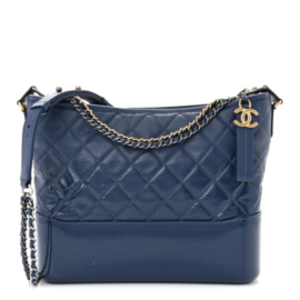 fake designer bags Chanel Medium Patent Quilted Goatskin Gabrielle Hobo in Blue with Silver Hardware front_1