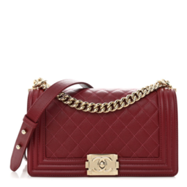 fake designer bags Chanel Medium Quilted Caviar Boy Flap in Dark Red with Ruthenium Hardware front_1