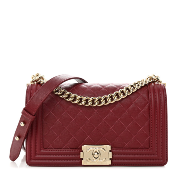 fake designer bags Chanel Medium Quilted Caviar Boy Flap in Dark Red with Ruthenium Hardware front_1