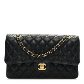 fake designer bags Chanel Medium Quilted Caviar Double Flap in Black with Gold Hardware front_1