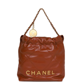 fake designer bags Chanel Mini Calfskin 22 Bag in Brown with Gold Hardware front_1