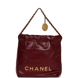 fake designer bags Chanel Mini Calfskin 22 Bag in Burgundy with Gold Hardware front_1