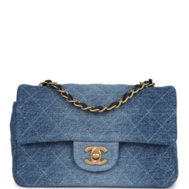 fake designer bags Chanel Mini Denim Rectangular Flap Bag in Blue with Antique Gold Hardware front_1