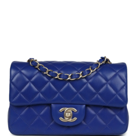 fake designer bags Chanel Mini Lambskin Rectangular Flap Bag in Dark Blue with Antique Gold Hardware front_1