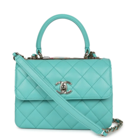 fake designer bags Chanel Mini Lambskin Trendy CC Flap Bag in Turquoise with Light Gold Hardware front_1