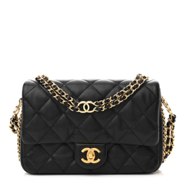 fake designer bags Chanel Mini Quilted Caviar CC You Flap in Black with Gold Hardware front_1