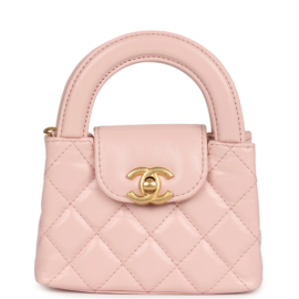 fake designer bags Chanel Nano Shiny Aged Calfskin Kelly Shopper in Light Pink with Brushed Gold Hardware front_1