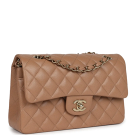 fake designer bags Chanel Small Caviar Classic Double Flap in Dark Beige with Light Gold Hardware side_1