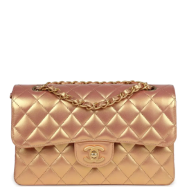 fake designer bags Chanel Small Metallic Calfskin Classic Double Flap in Gold with Antique Gold Hardware front_1