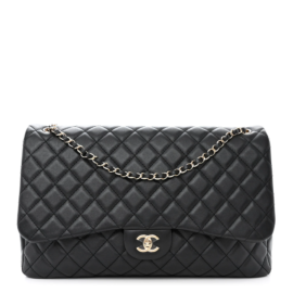 fake designer bags Chanel Small Quilted Calfskin XXL Bag Travel Flap in Black with Silver Hardware front_1