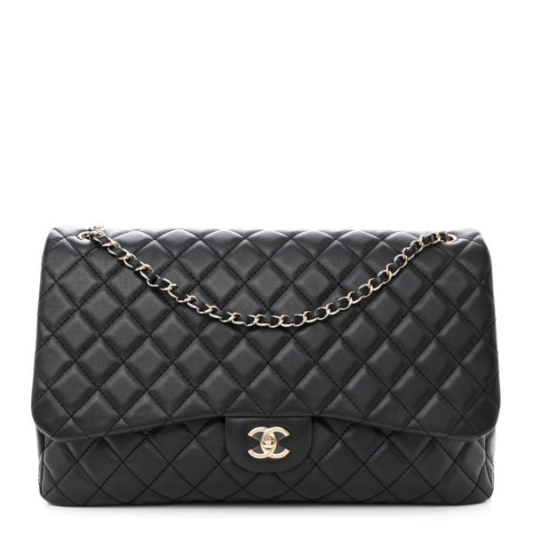 fake designer bags Chanel Small Quilted Calfskin XXL Bag Travel Flap in Black with Silver Hardware front_1