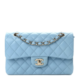 fake designer bags Chanel Small Quilted Caviar Double Flap in Light Blue with Silver Hardware front_1