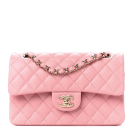 fake designer bags Chanel Small Quilted Caviar Double Flap in Pink with Gold Hardware front_1