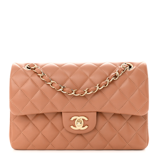 fake designer bags Chanel Small Quilted Lambskin Double Flap in Brown with Gold Hardware front_1