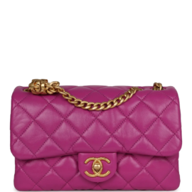 fake designer bags Chanel Small Shiny Aged Calfskin Crush Flap Bag in Purple with Brushed Gold Hardware front_1