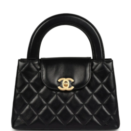 fake designer bags Chanel Small Shiny Aged Calfskin Kelly Shopper in Black with Brushed Gold Hardware front_1