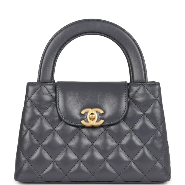 fake designer bags Chanel Small Shiny Aged Calfskin Kelly Shopper in Dark Grey with Brushed Gold Hardware front_1