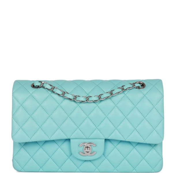 fake designer bags Chanel Small Shiny Aged Calfskin Kelly Shopper in Light Blue with Silver Hardware front_1