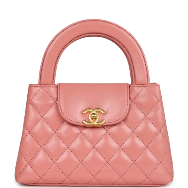 fake designer bags Chanel Small Shiny Aged Calfskin Kelly Shopper in Pink with Brushed Gold Hardware front_1