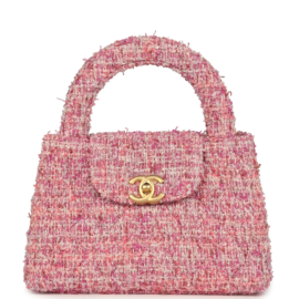 fake designer bags Chanel Small Tweed Kelly Shopper in Pink with Brushed Gold Hardware front_1