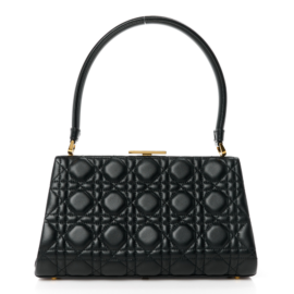 fake designer bags Dior Medium Cannage Calfskin Frame Bag in Black with Gold Hardware front