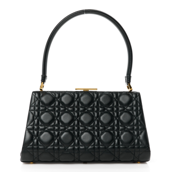 fake designer bags Dior Medium Cannage Calfskin Frame Bag in Black with Gold Hardware front