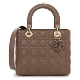 fake designer bags Dior Medium Cannage Lambskin Lady Dior in Warm Taupe with Gold Hardware front