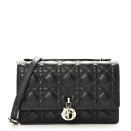 fake designer bags Dior Medium Cannage Lambskin Miss Dior Top Handle Bag in Black with Polished Gold Hardware front