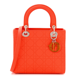 fake designer bags Dior Medium Cannage Ultra Matte Calfskin Lady Dior in Orange with Silver Hardware front