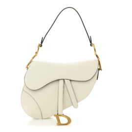 fake designer bags Dior Medium Grained Calfskin Saddle Bag in White with Gold Hardware front