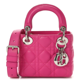 fake designer bags Dior Micro Cannage Lambskin Lady Dior in Pink with Silver Hardware front