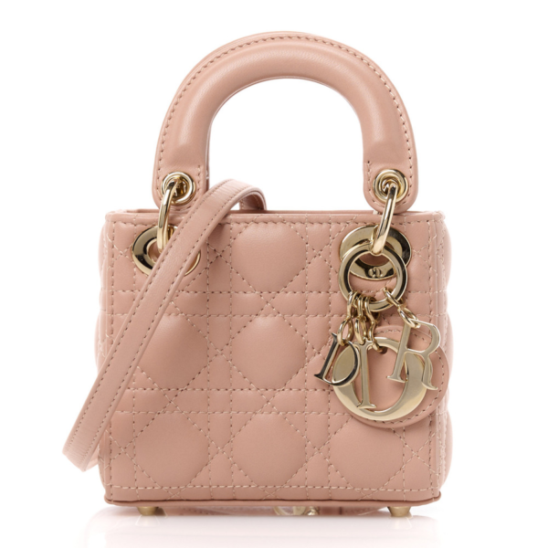 fake designer bags Dior Micro Cannage Lambskin Lady Dior in Rose Des Vents with Light Gold Hardware front